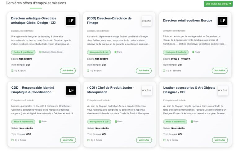 Une section dédiée aux offres d’emploi et missions