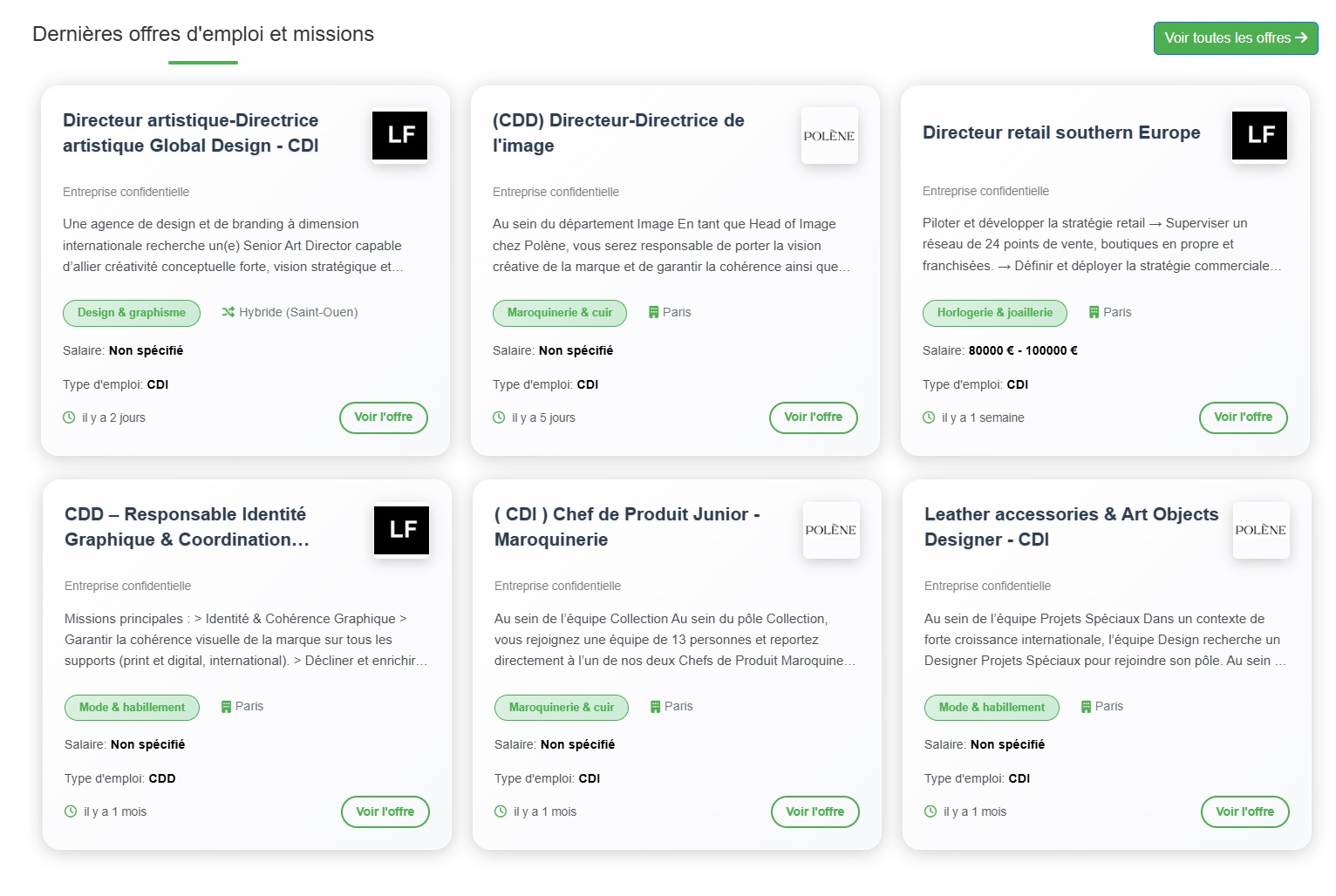 Une section dédiée aux offres d’emploi et missions